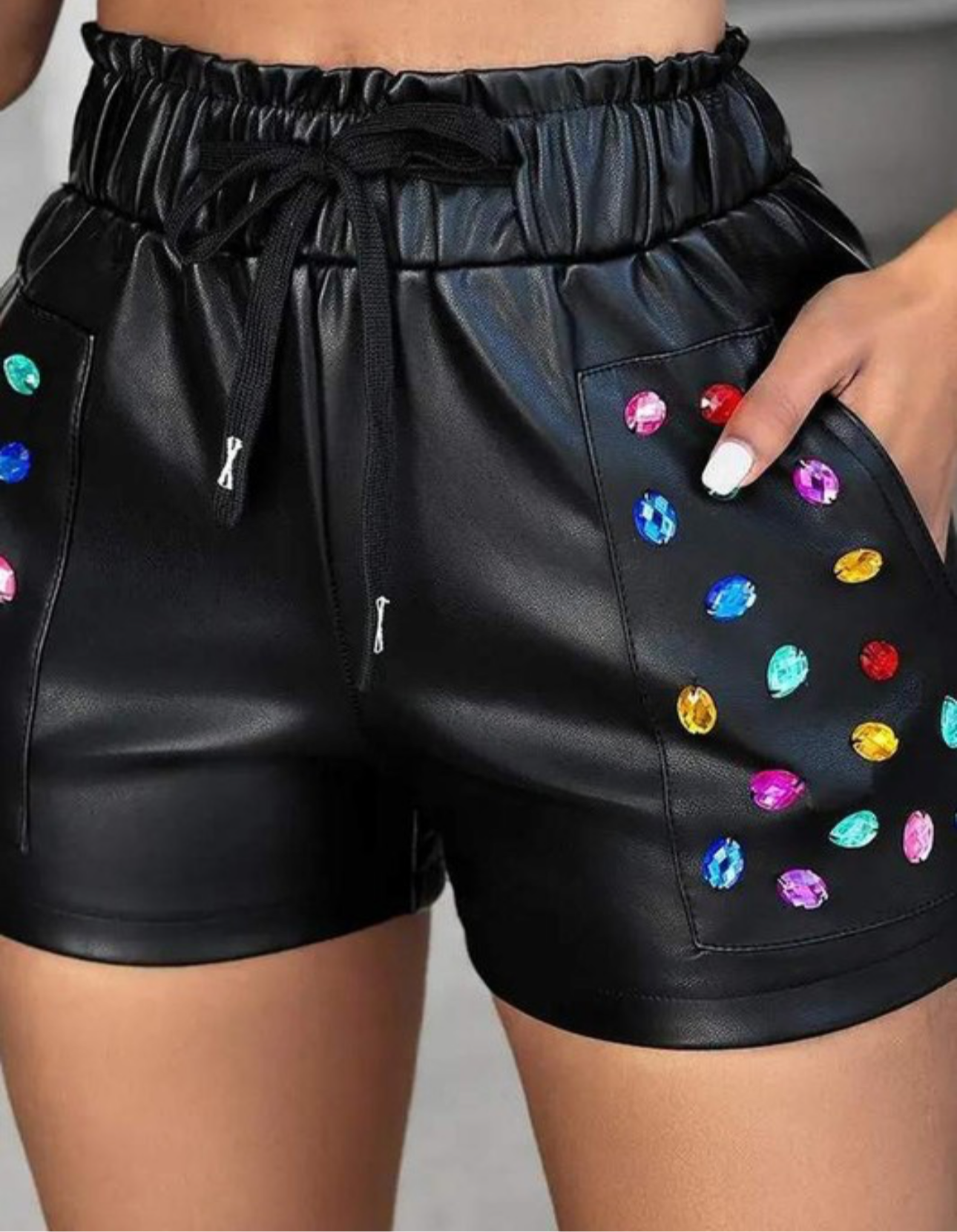 Rhinestone Leather Shorts
