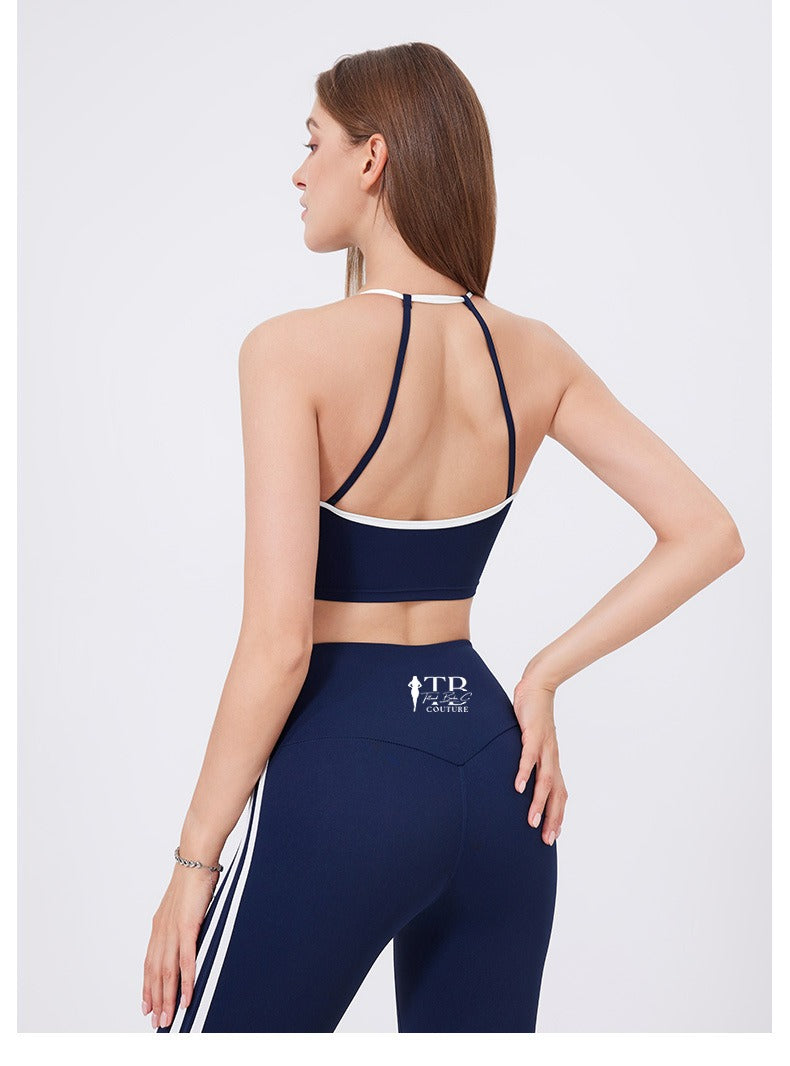 Navy Blue Sporty Spice Sports Bra Top and Flare Legging Set