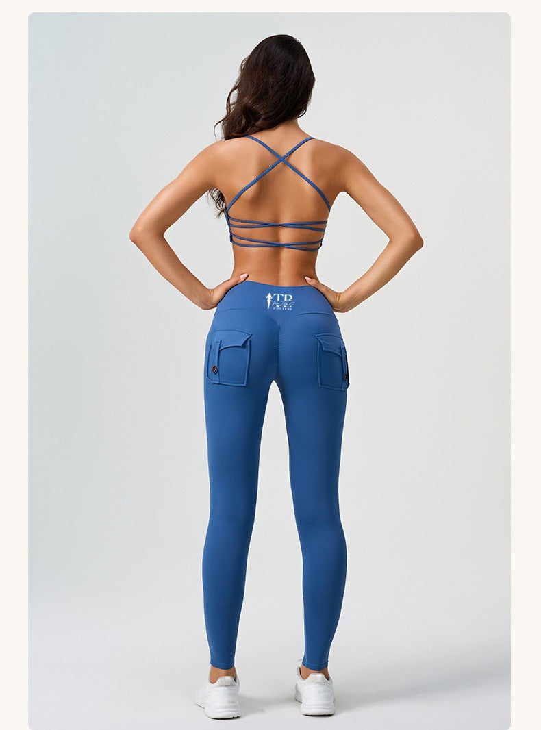 Blue Jade Sports Bra and Scrunched Butt Legging Set with Back Pockets