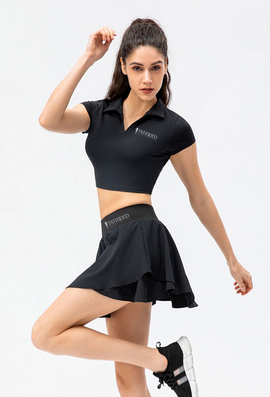 Varsity Black Crop Top and Skirt set