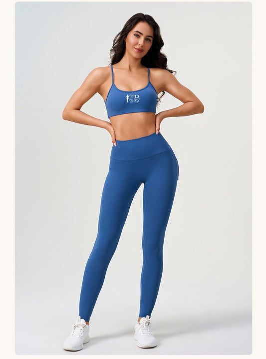 Blue Jade Sports Bra and Scrunched Butt Legging Set with Back Pockets
