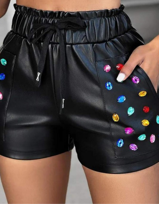 Rhinestone Leather Shorts