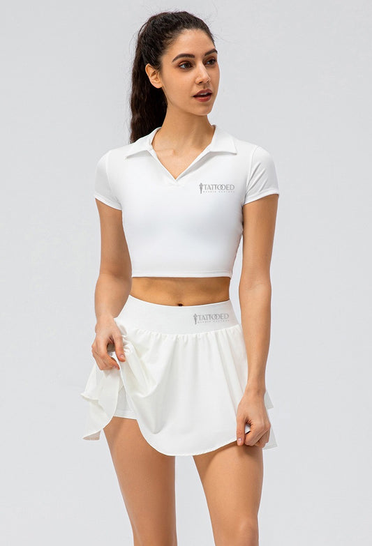 Varsity White Crop Top and Skirt set