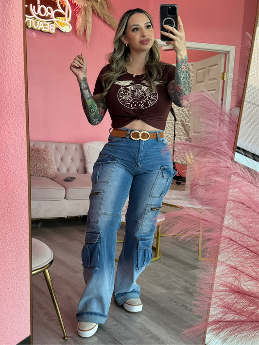 Cargo Denim Jeans Faded Wash