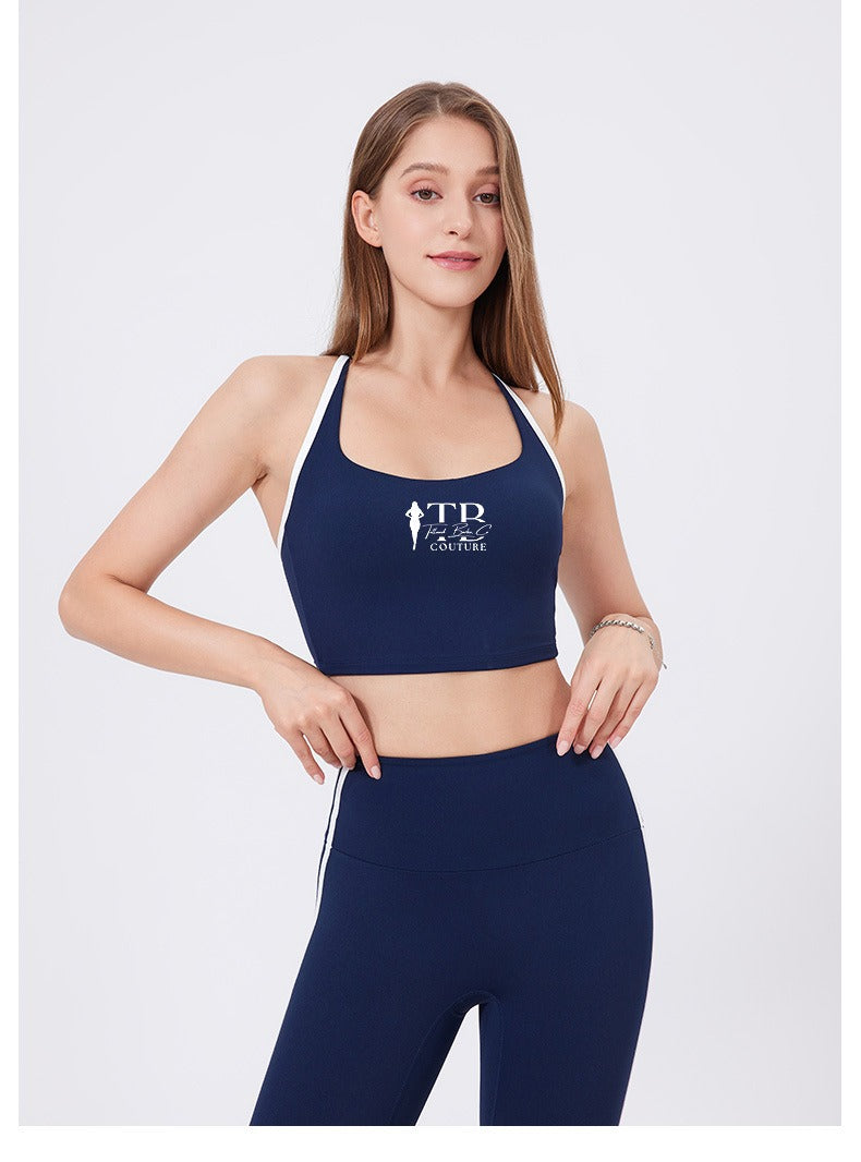 Navy Blue Sporty Spice Sports Bra Top and Flare Legging Set