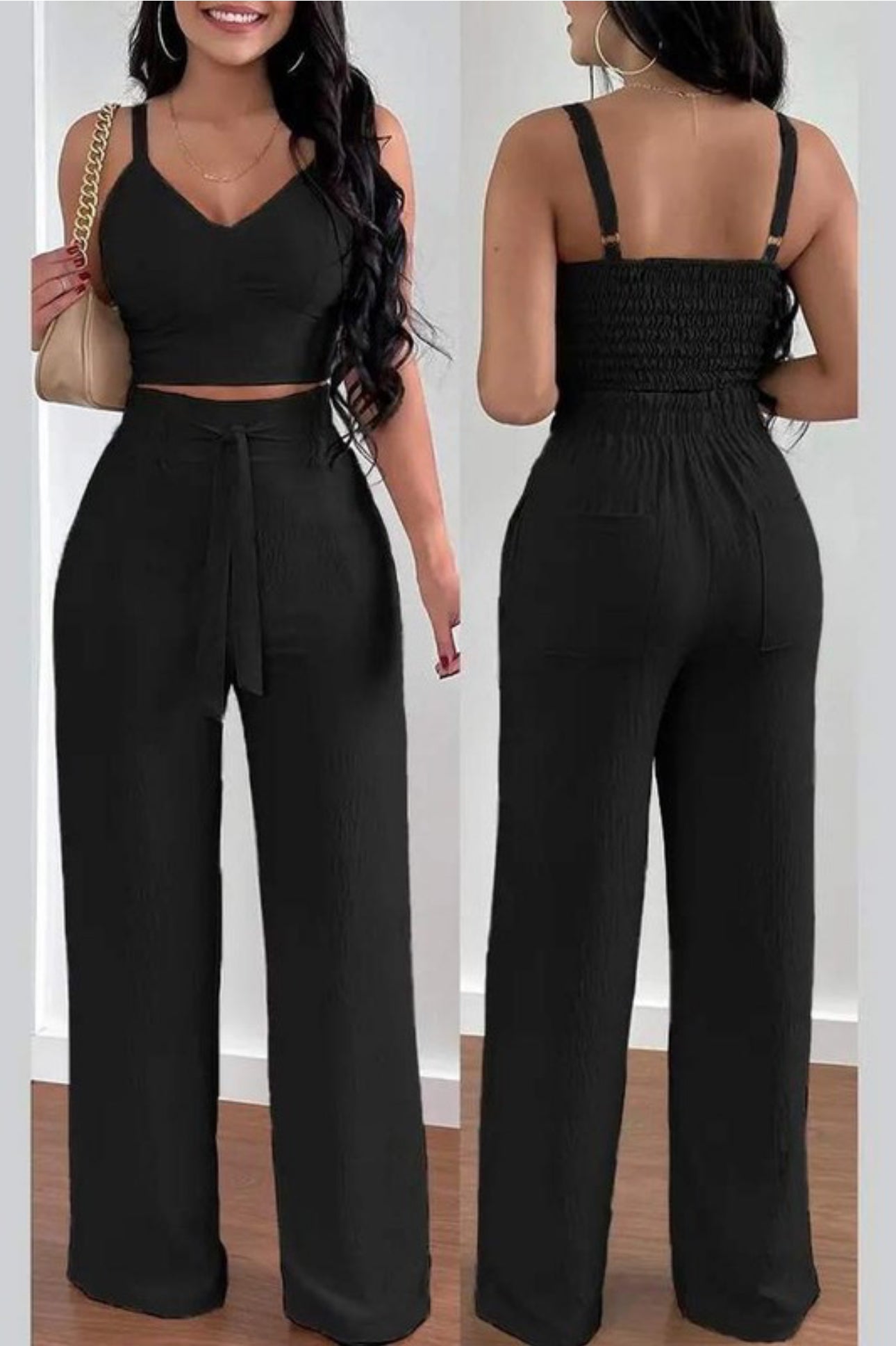 2 Pc Wide Leg Pants & Crop Top