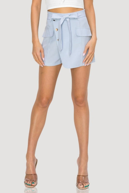 Waist Bow Tie Wrap Buttons Detail Skirt Short